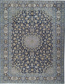 Kashan Tappeto 410 x 320 Blu (Iran) Annodato A Mano