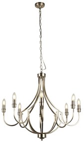 Lampadario Industrial-Nordico Loggia Acciaio Argento 8 Luci E14