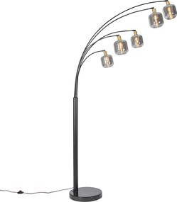 Lampada da terra nera con oro e vetro fumé 5 luci - Zuzanna