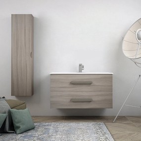 Mobile per bagno 100cm sospeso finitura larice con colonna da 140 cm