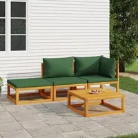 Set Salotto da Giardino 4 pz con Cuscini Verdi Legno Massellocod mxl 100342