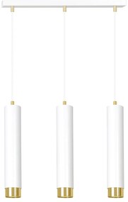 Lampadario 3 Luci Brunilde In Acciaio Bianco E Tubolari In Bianco E Oro
