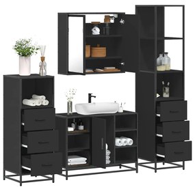 Set Mobili Da Bagno 4 Pz Nero İn Legno Multistrato /