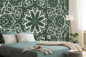 Carta da parati – Mandala bianca su sfondo verde