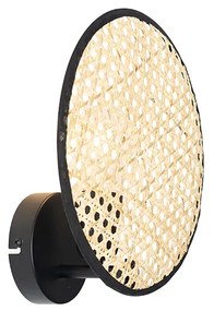 Applique da parete rustica nera con rattan 25 cm - Kata
