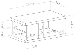 Tavolino da salotto con ripiano e vano contenitore LORA beige/nero