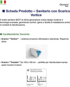 Vaso WC filoparete Best, sedile incluso P53 x L36 x H42 cm bianco opaco Olympia Ceramica