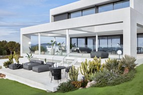 Kave Home - Pouf divano modulare schienale 100% outdoor Square grigio scuro e alluminio nero 101x101cm