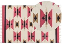 Tappeto Kilim in cotone tessuto a mano reversibile con motivo geometrico e nappe multicolore 200 x 300 cm soggiorno camera da letto