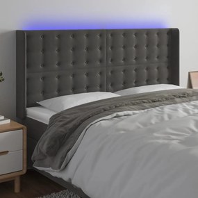 Testiera A Led Grigio Scuro 163x16x118/128cm İn Velluto /