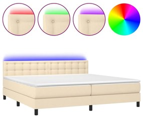 Letto a molle materasso e led bianco 200x200cm in tessuto