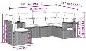 Set Divano da Giardino 5 pz con Cuscini Beige in Polyrattan