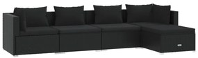 Set divani da giardino 5 pz con cuscini in polyrattan nero