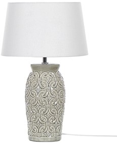 Lampada da tavolo in ceramica grigia da 48 cm con motivo ornamentale e paralume impero bianco da comodino per il soggiorno e la camera da letto Khoper