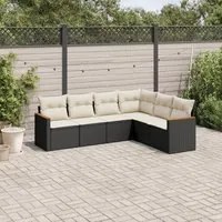 Set Divano da Giardino 6 pz con Cuscini Nero in Polyrattan 3258402