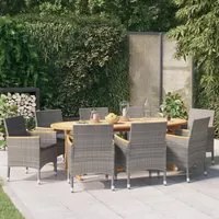 Set da Pranzo per Giardino 9 pz con Cuscini Grigio cod mxl 35043