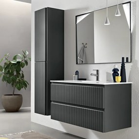 Mobile da bagno sospeso moderno con base 100 ARTICO con 2 cassetti e lavabo ANTRACITE OPACO