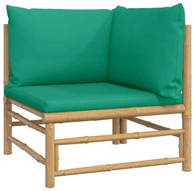 Set salotto da giardino 3pz con cuscini verdi bambù