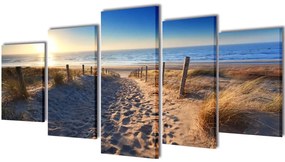 5 Pz Set Stampa Su Tela Da Muro Spiaggia Di Sabbia 100 X 50 Cm /