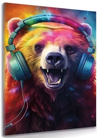 Quadro su tela – Orso con cuffie