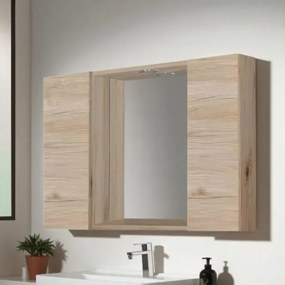 Specchiera bagno in legno 81 cm a 2 ante con faretto LED Quercia Naturale