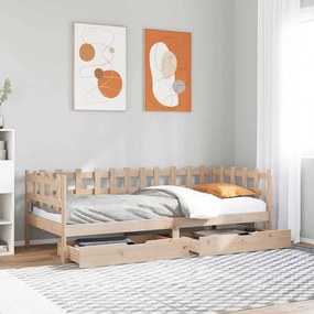Dormeuse Con Cassetti 80x200 Cm İn Legno Massello Di Pino /