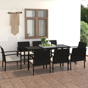 Set da Pranzo da Giardino 9 pz in Polyrattan Nero