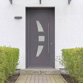 Portoncino d'ingresso Modern3 con vetro L 90 x H 210 cm in PVC grigio, apertura spingere a sinistra