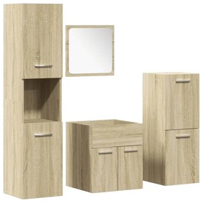 Set mobili da bagno 4 pz rovere sonoma in legno multistrato