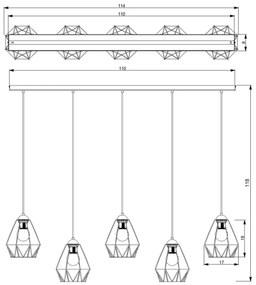 Lampadario su corda BERGEN 5xE27/60W/230V nero