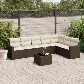 Set divani da giardino 8 pz con cuscini marrone in polyrattan