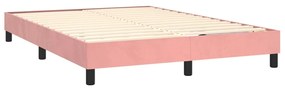 Letto a molle con materasso e led rosa 140x190 cm in velluto