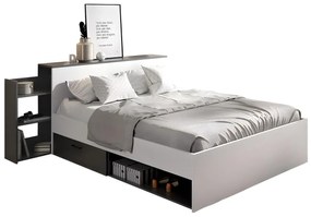 Letto con testata vani portaoggetti e cassetti 140 x 190 cm Bianco e Antracite - FLORIAN