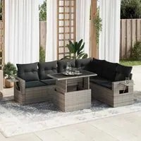 Set Divani da Giardino 7 pz con Cuscini Grigio in Polyrattan 3326491