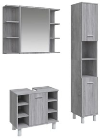 Set mobili da bagno 3 pz grigio sonoma in legno multistrato