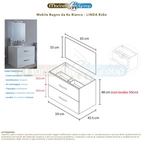 Mobile bagno LINDA60 Bianco con lavabo specchio e colonna - 8260