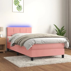 Letto A Molle Con Materasso E Led Rosa 80x200 Cm İn Velluto /