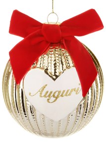 Pallina Natale cuore Auguri 10 cm oro crochet