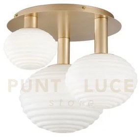 Plafoniera ripple oro 3 luci attacco e27 53,5x39x48cm in vetro soff...