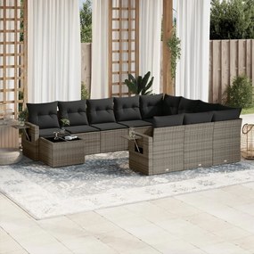 Set divani da giardino 11 pz con cuscini in polyrattan grigio