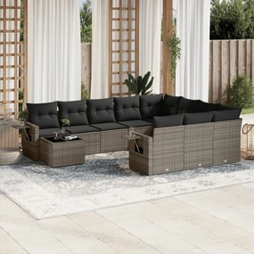 Set divani da giardino 11 pz con cuscini in polyrattan grigio