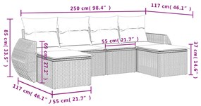 Set Divano da Giardino 6 pz con Cuscini Grigio in Polyrattan