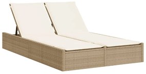 Lettino prendisole con cuscini beige in polyrattan