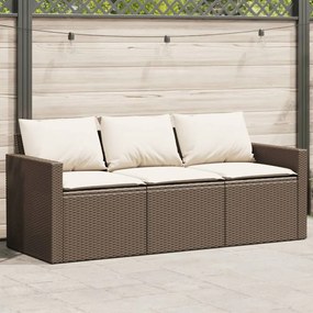 Divano da giardino a 3 posti con cuscini in polyrattan marrone