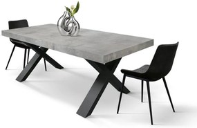 Tavolo allungabile AMALFI in legno grigio cemento e gambe a X antracite, allungabile 180&#215;90 cm &#8211; 260&#215;90 cm