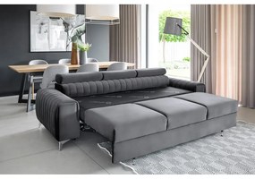 Divano grigio scuro allungabile e rivestimento in velluto 261 cm Laurence – ELTAP