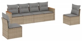 Set divano da giardino 6 pz con cuscini beige in polyrattan