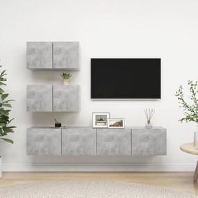 Set Di Mobili Porta Tv 4 Pz Grigio Cemento İn Legno Multistrato /