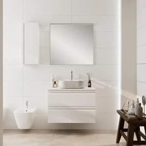 Pensile bagno Pull bianco opaco in vetro, 1 anta apertura da destra e sinistra P 16 x L 30 x H 75 cm