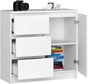 Cassettiera Credenza 80 Cm 3 Cassetti 1 Anta Laterale Artika Bianca